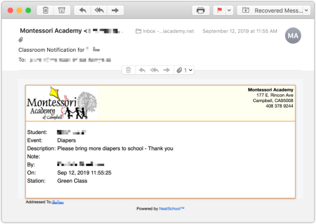 notification about diapers